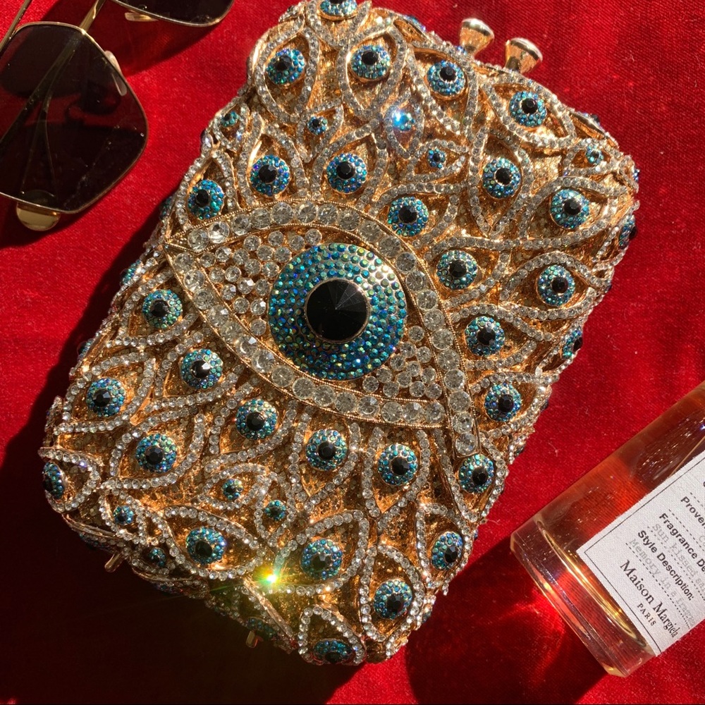 New Golden Evil Eye Minaudiére Clutch Evening Bag